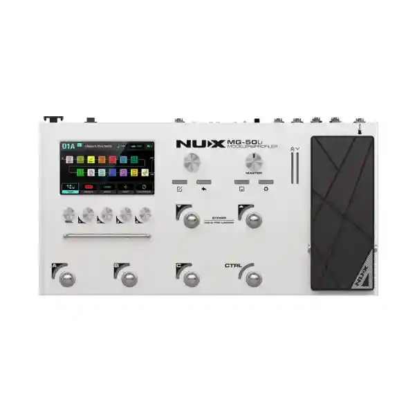 Nux MG-50Li White Pedaliera Modeller & Profiler Con Batteria Al Litio